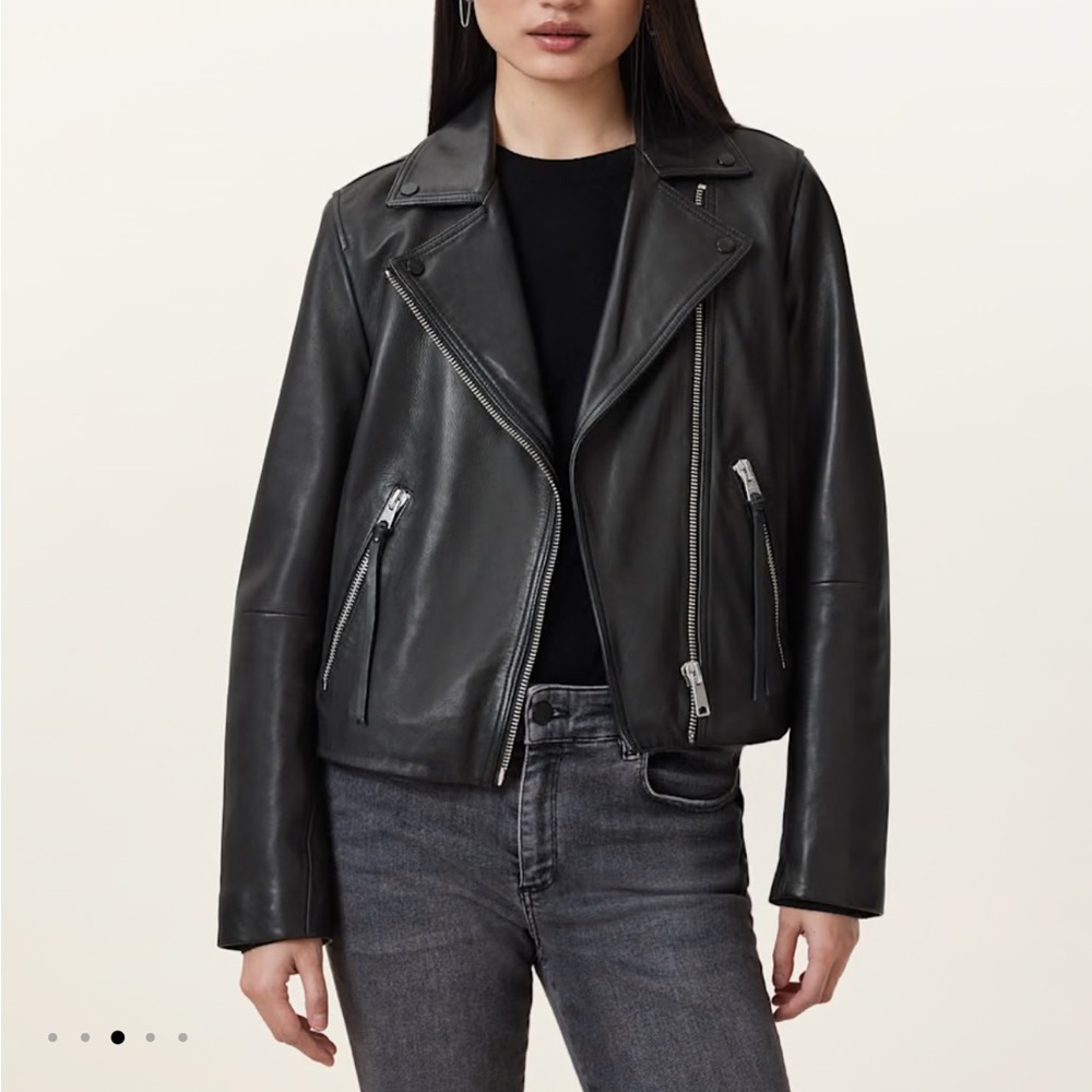 ALLSAINTS Dalby Leather Biker Jacket Black Size UK 10 / US 6